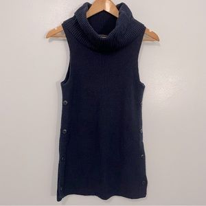 Banana Republic Navy Cable Knit Turtleneck Longline Sleeveless Tunic Top XS
